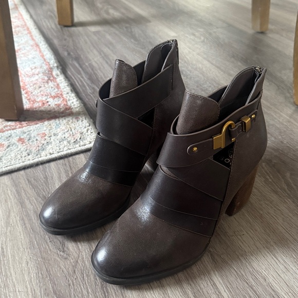 Isola Dark Brown Ankle Booties with Gold Buckle Leather Boots - Picture 4 of 11